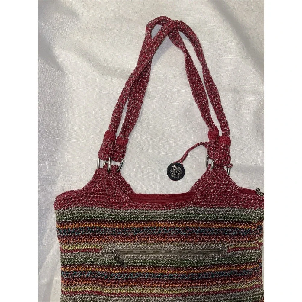 THE SAK Woven Crochet Shoulder Bag Y2K Striped Rainbow Hobo Bag Artsy Hippie
